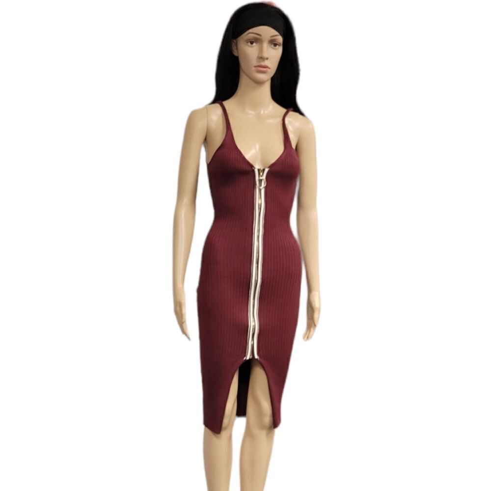 Form Fitting Midi Full Zip Dress